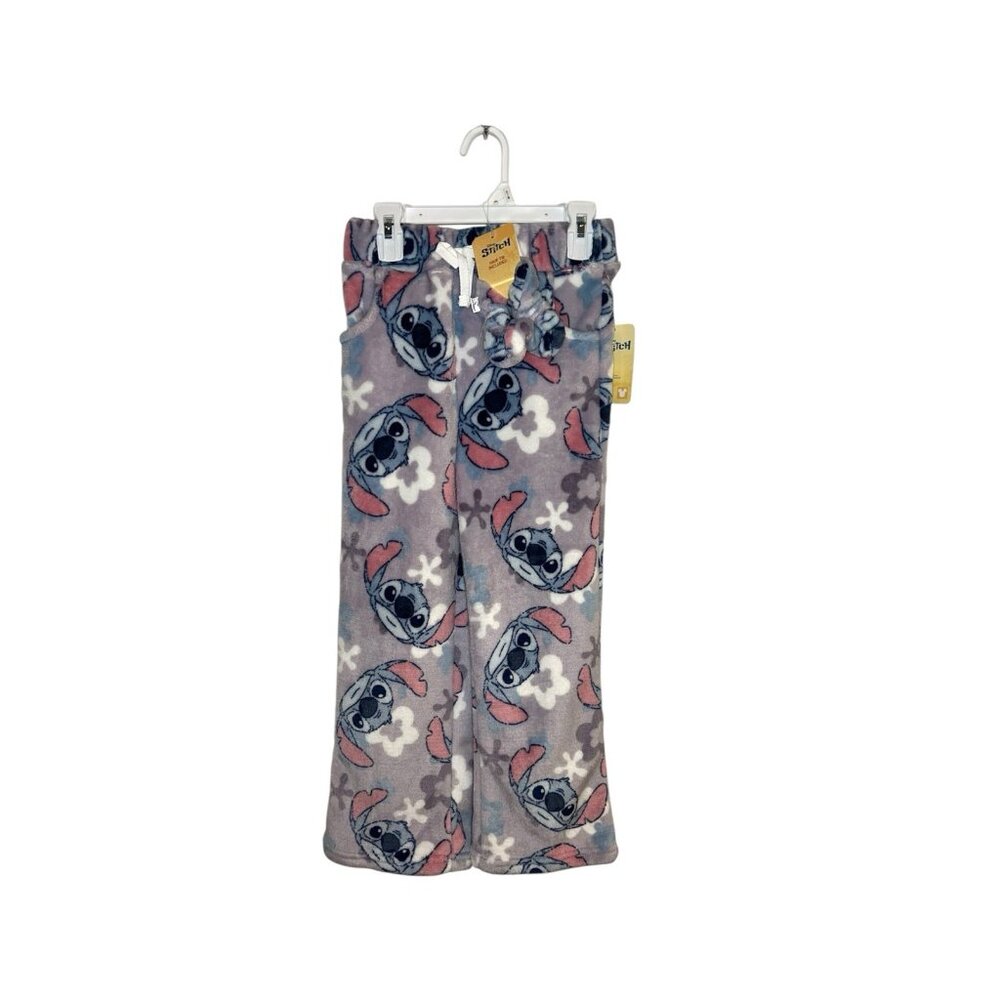 Disney Stitch Multicolor Draw String Fleece Pajama Pants With Hair Tie Size 10